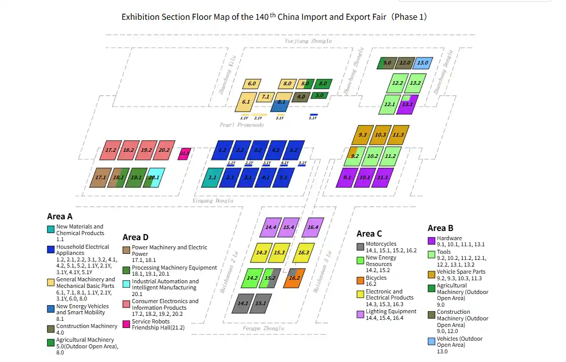 Phase 1 exhibition section floor map for the 140th Canton Fair